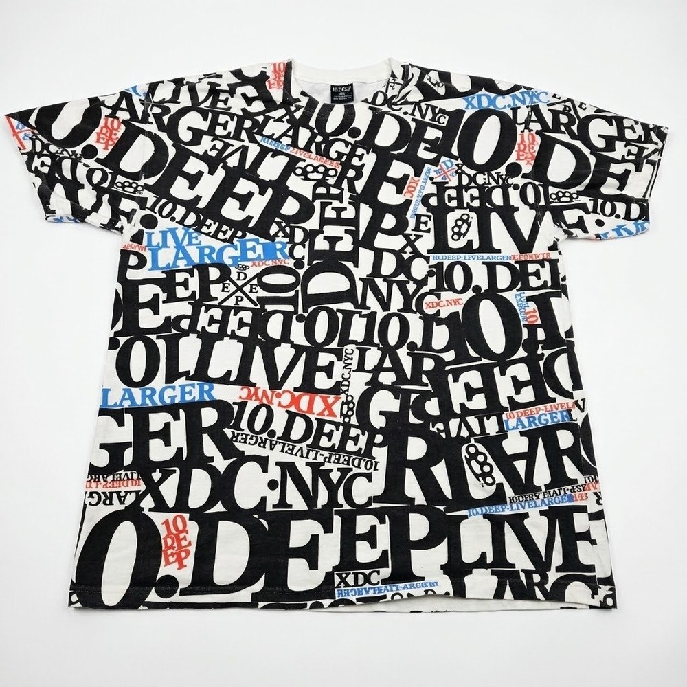 10 Deep Mens XL All Over Print T-Shirt Live Larger XDC NYC Black White USA Made